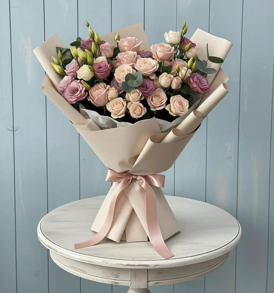 Букет цветов из: Розы и Лизиантусы в Тээли