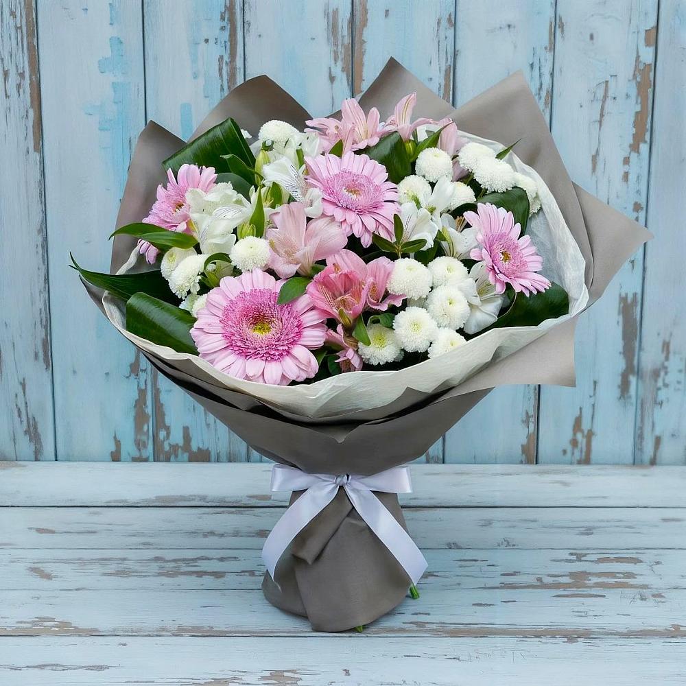 Букет цветов из: Герберы, Альстромерии и Хризантемы в Тээли